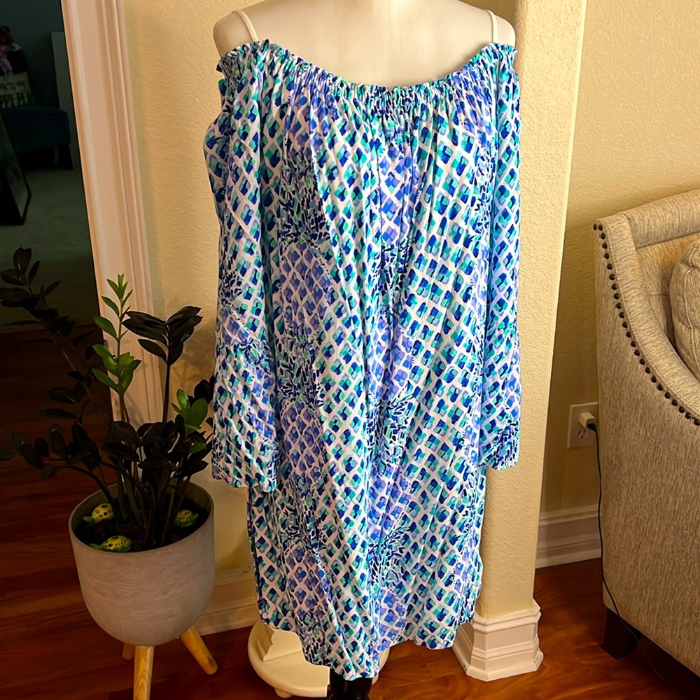 LILLY PULITZER Nevie Off the Shoulder Dress Size Large Resort White Toe In Print